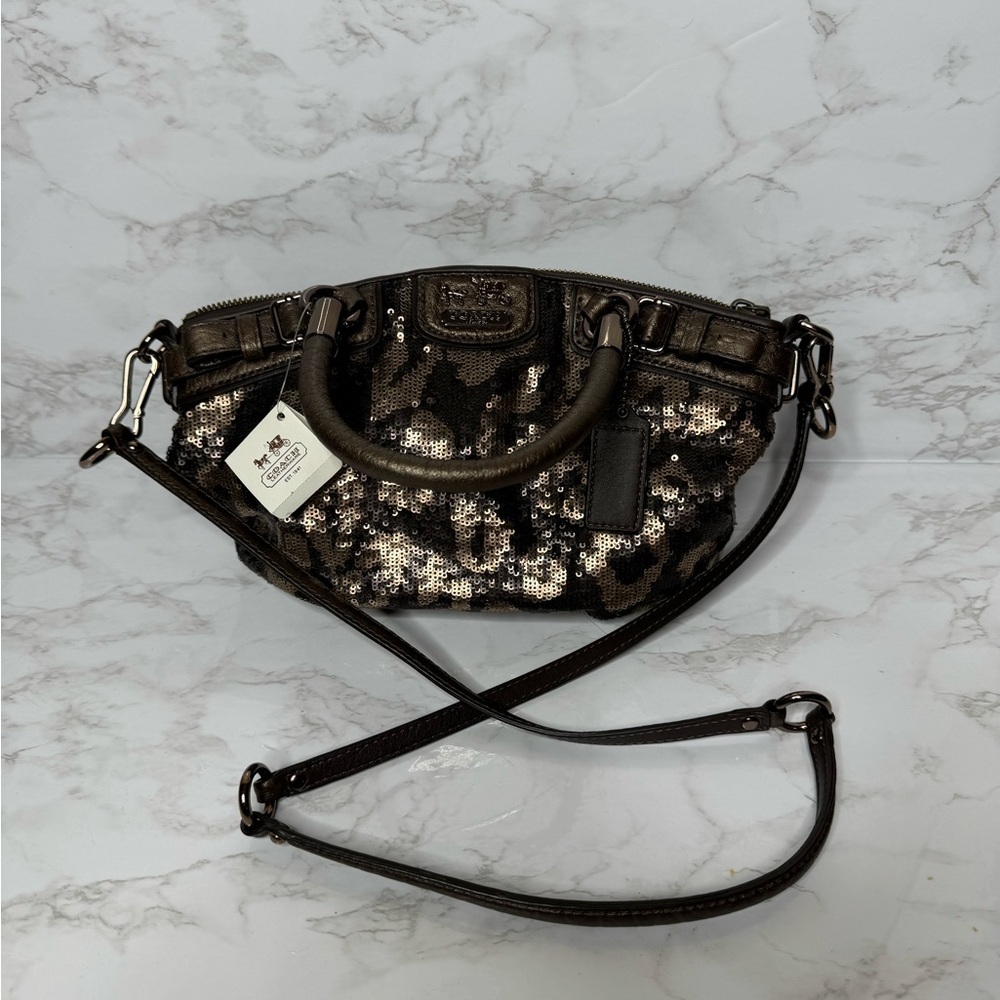 COACH OCELOT LEOPARD SEQUIN SOPHIA HANDBAG/ CROSSBODY BAG BRONZE #18638 NWT - Picture 2 of 12